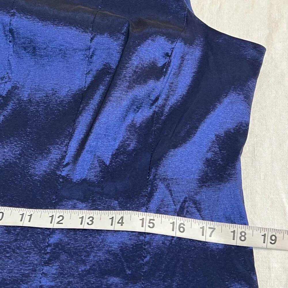 Leslie Fay Blue Fit & Flare Dress 16 Paisley Hem Sleeveless Party Made in USA - Picture 7 of 10